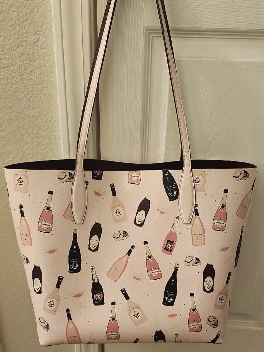kate spade Pink Champagne Print Reversible Tote Bag with Burgundy Pouch